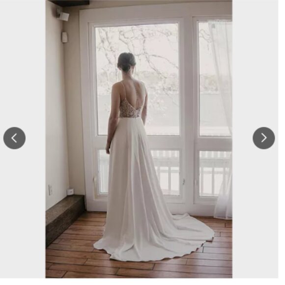 Crepe A Line V Neck Wedding Dress Beaded Low Back - Picture 7 of 14